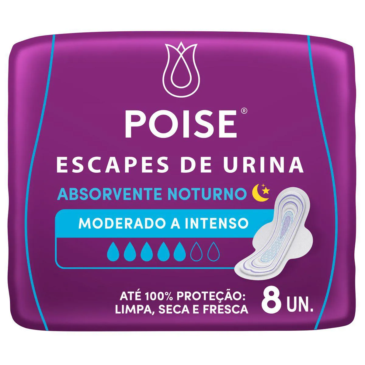Absorvente para Escape de Urina Poise Noturno Absorção Moderada a Intensa 8 unidades