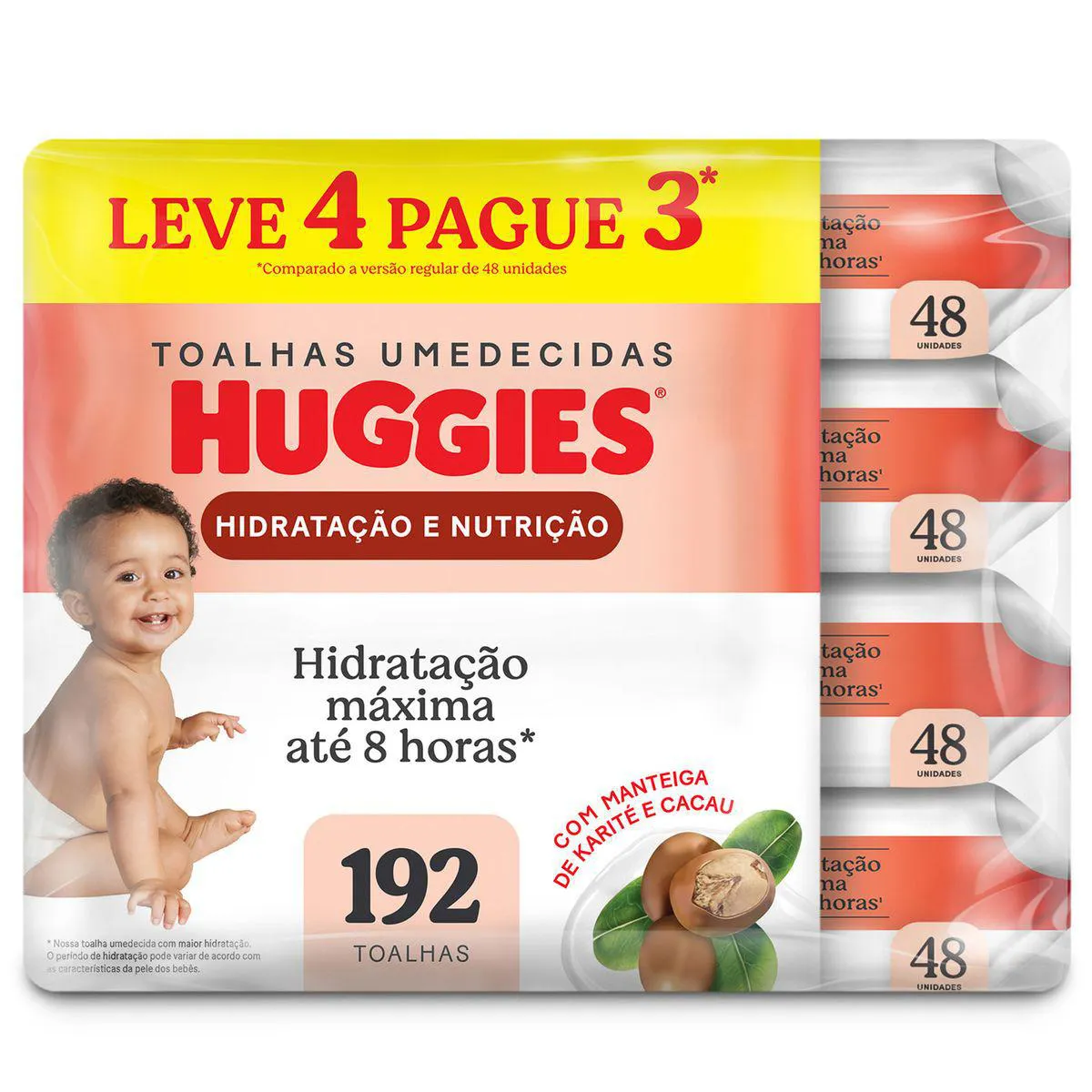 Kit Lenço Umedecido Huggies Disney Baby Hidratação e Nutrição Hipoalergênico Sem Álcool 48 unidades 4 pacotes