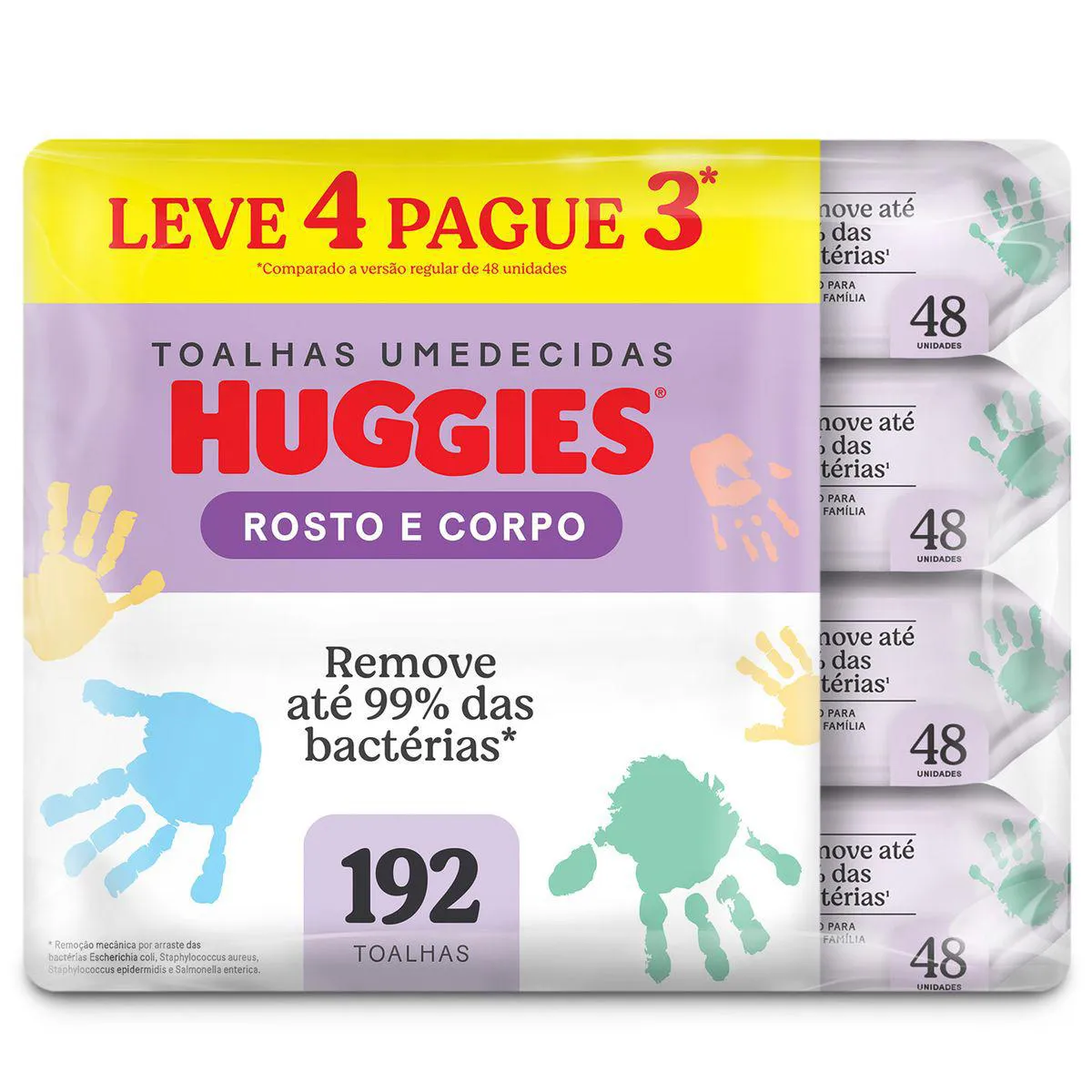 Kit Lenço Umedecido Huggies Rosto e Corpo Hipoalergênico 48 unidades 4 pacotes
