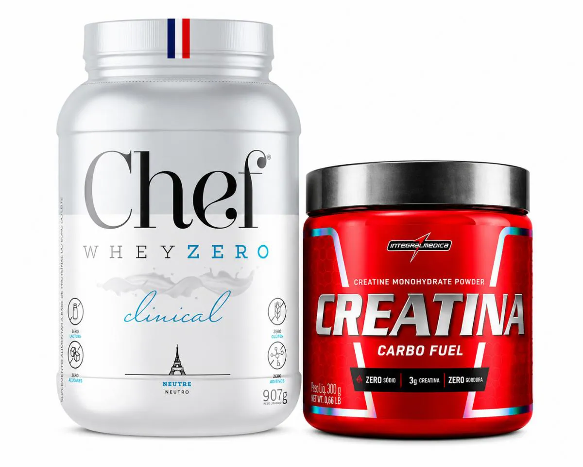 Combo Chef Whey Clinical Protein Zero Lactose 907G + Creatina 300G