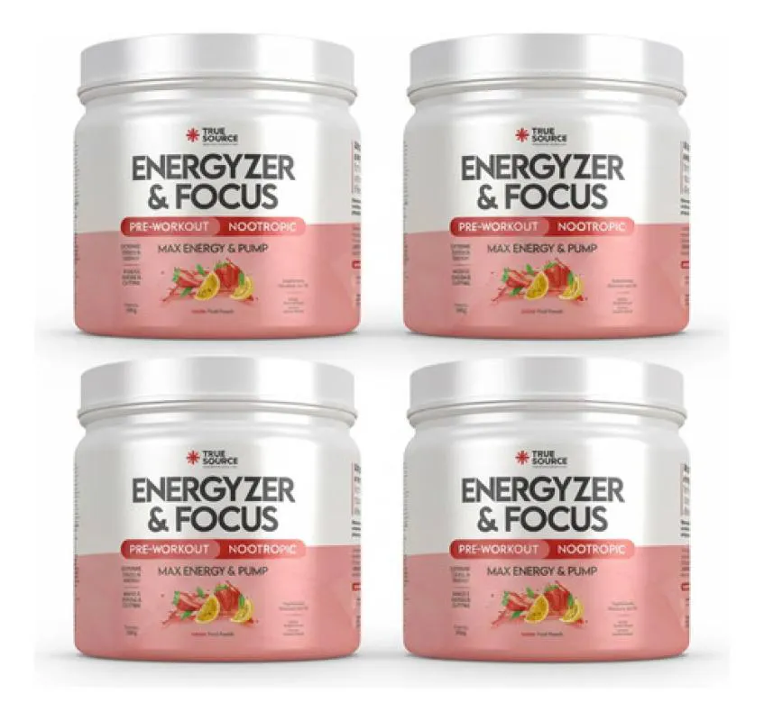 Kit 4 True Energyzer e Focus Sabor Fruit Punch 360g - True Source