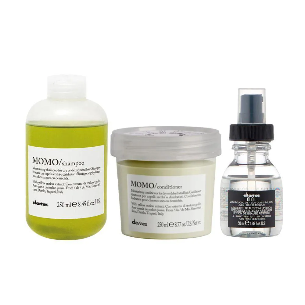 Kit Davines Hidratacao e Brilho Absoluto Momo Shampoo 250ml + Oi