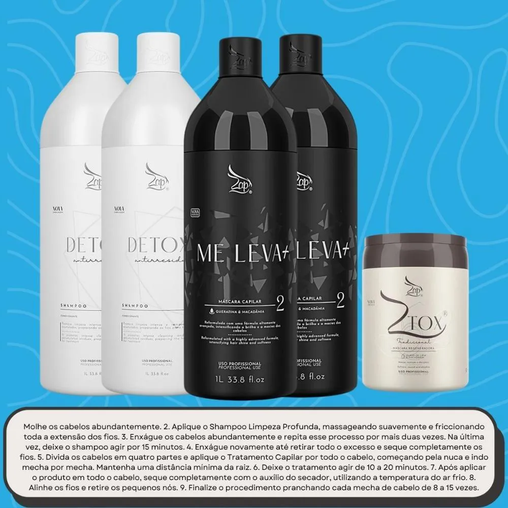 Kit Zap Me Leva+ 2 Shampoo e Mascara (2 X 1 Litro) e Ztox 950 G