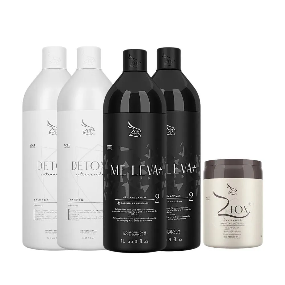 Kit Zap Me Leva+ 2 Shampoo e Mascara (2 X 1 Litro) e Ztox 950 G