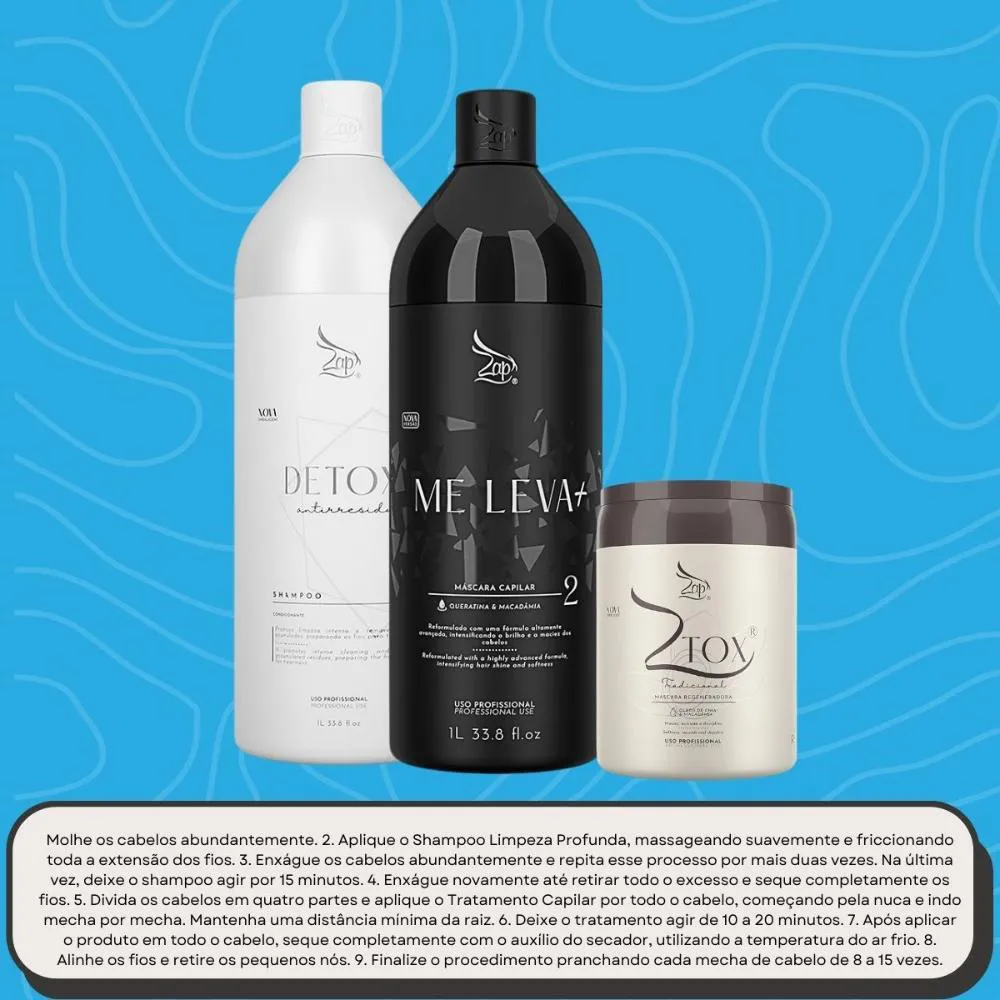 Kit Zap Me Leva+ Shampoo e Mascara ( 2 X 1 Litro ) e Ztox 950 G