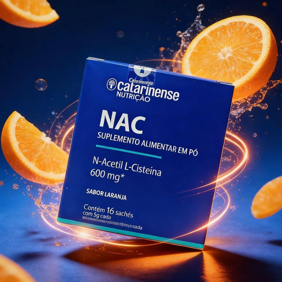 Nac 600mg Antioxidante Vegano 5g Box 16 Sache Catarinense Laranja