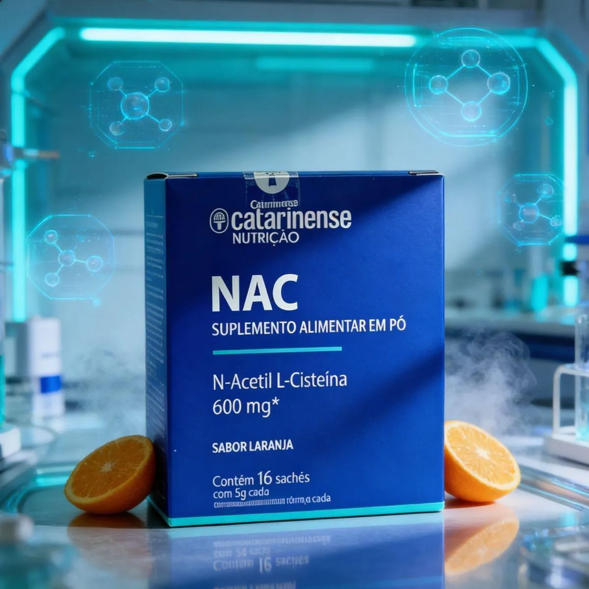 Nac 600mg Antioxidante Vegano 5g Box 16 Sache Catarinense Laranja