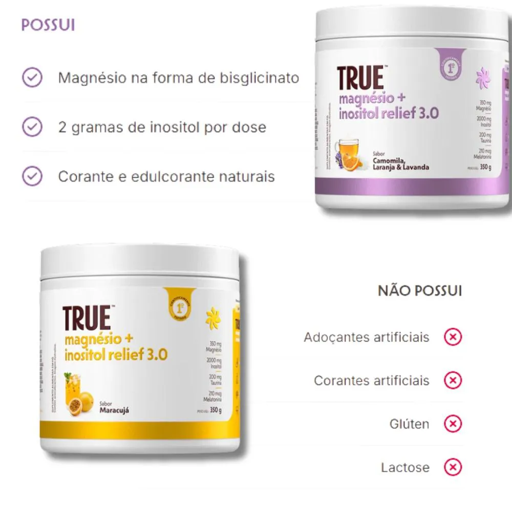 True Magnesio + Inositol 3.0 Relief 350g - Truesource - Sabor