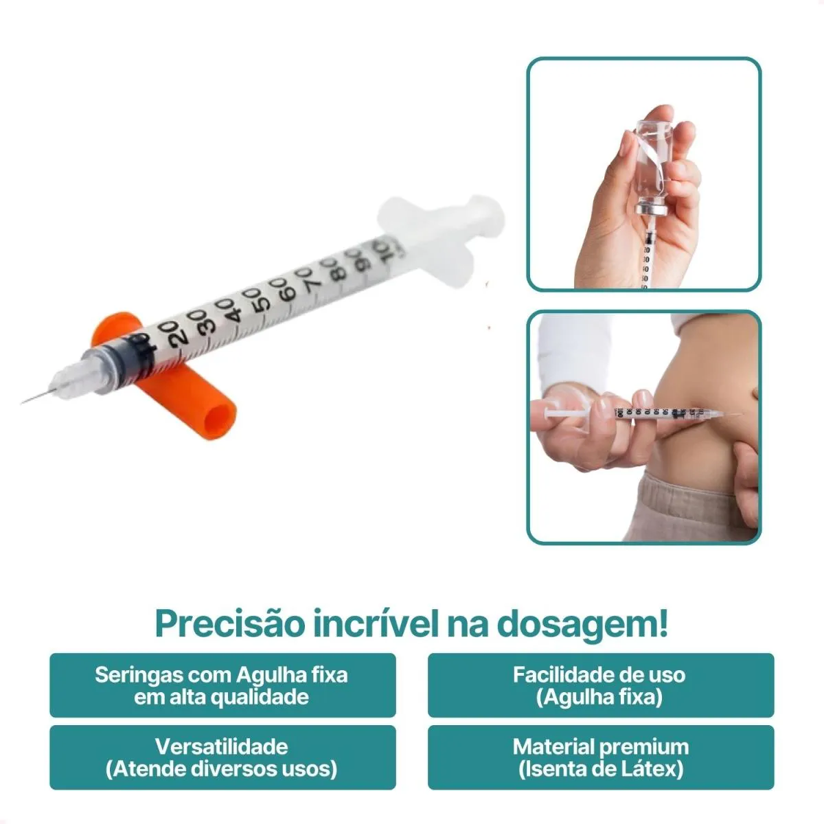 Seringa para Insulina 1 Ml com Agulha Fixa 6,0x0,25mm com 30