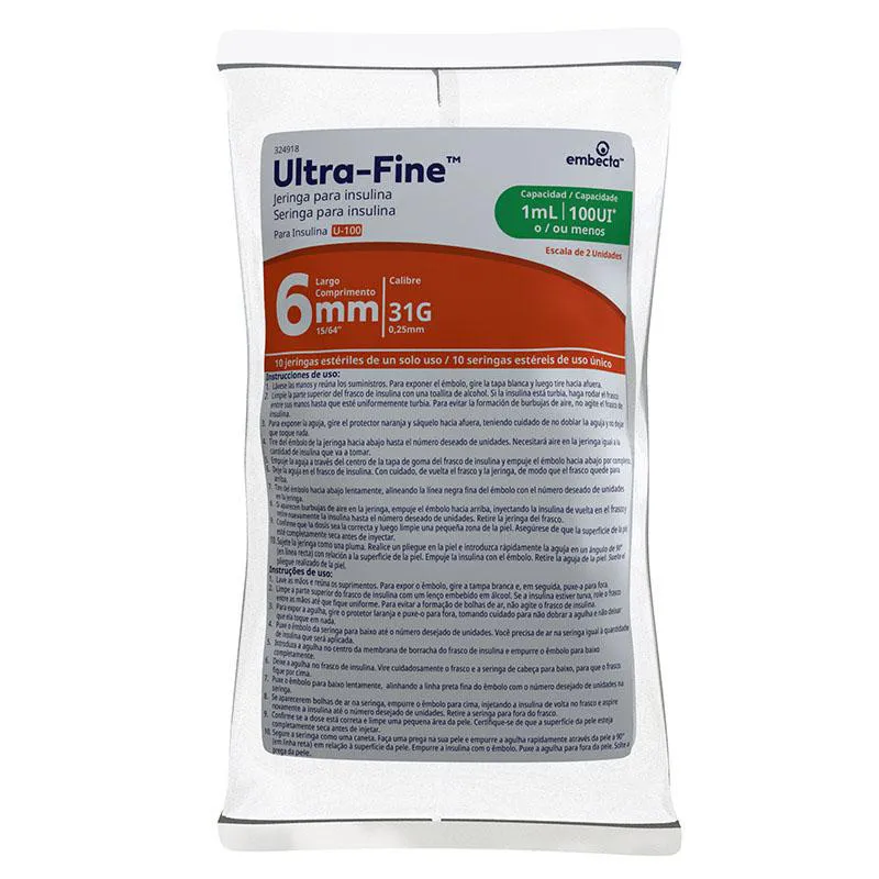 Seringa para Insulina BD Ultra-Fine 6mm 100UI com 10 unidades