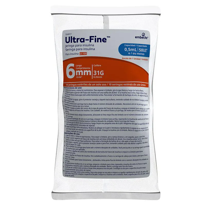 Seringa de Insulina BD Ultra-Fine 6mm 50UI com 10 unidades