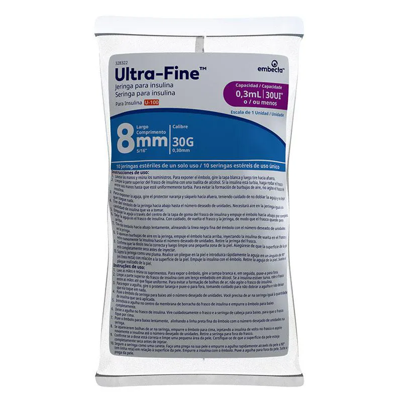 Seringa de Insulina BD Ultra-fine 8mm 30UI com 10 unidades