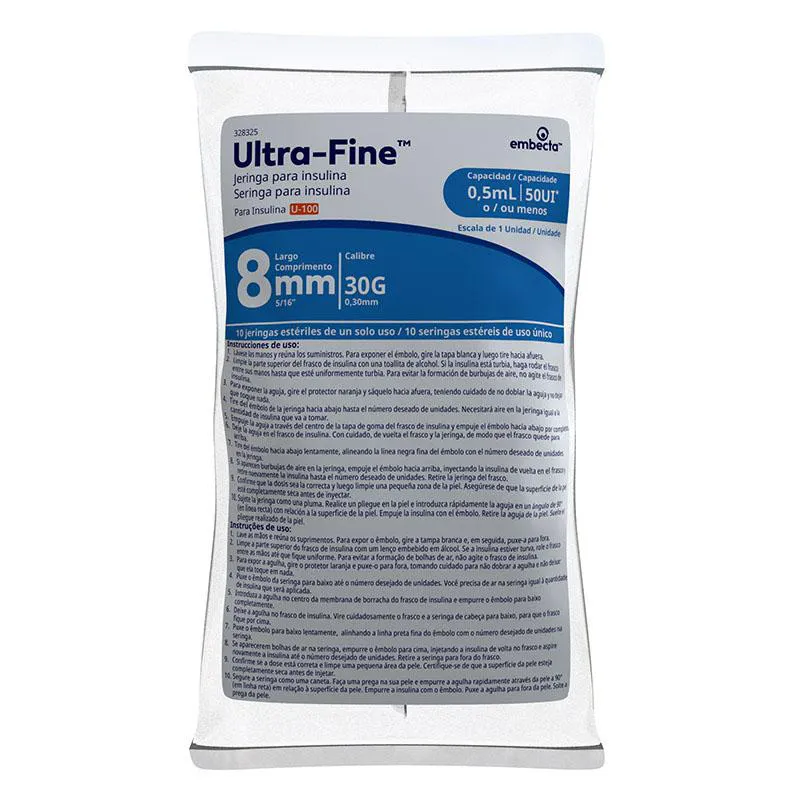 Seringa de Insulina BD Ultra-Fine 8mm 50UI com 10 unidades
