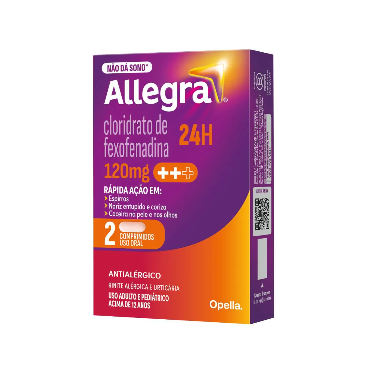 Antialérgico Allegra Cloridrato de Fexofenadina 120mg 2 comprimidos