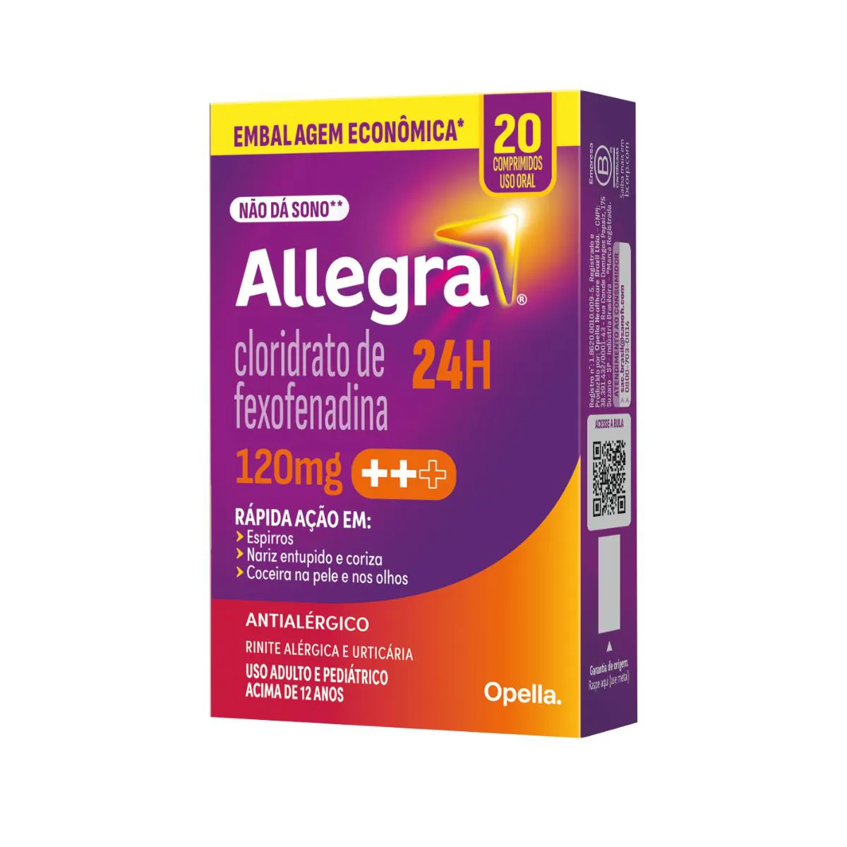 Antialérgico Allegra Cloridrato de Fexofenadina 120mg 20 comprimidos