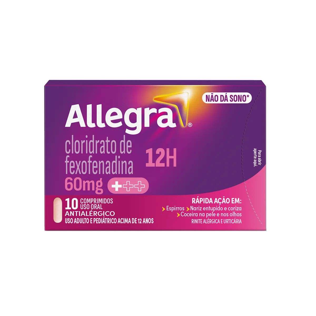 Antialérgico Allegra Cloridrato de Fexofenadina 60mg 10 comprimidos