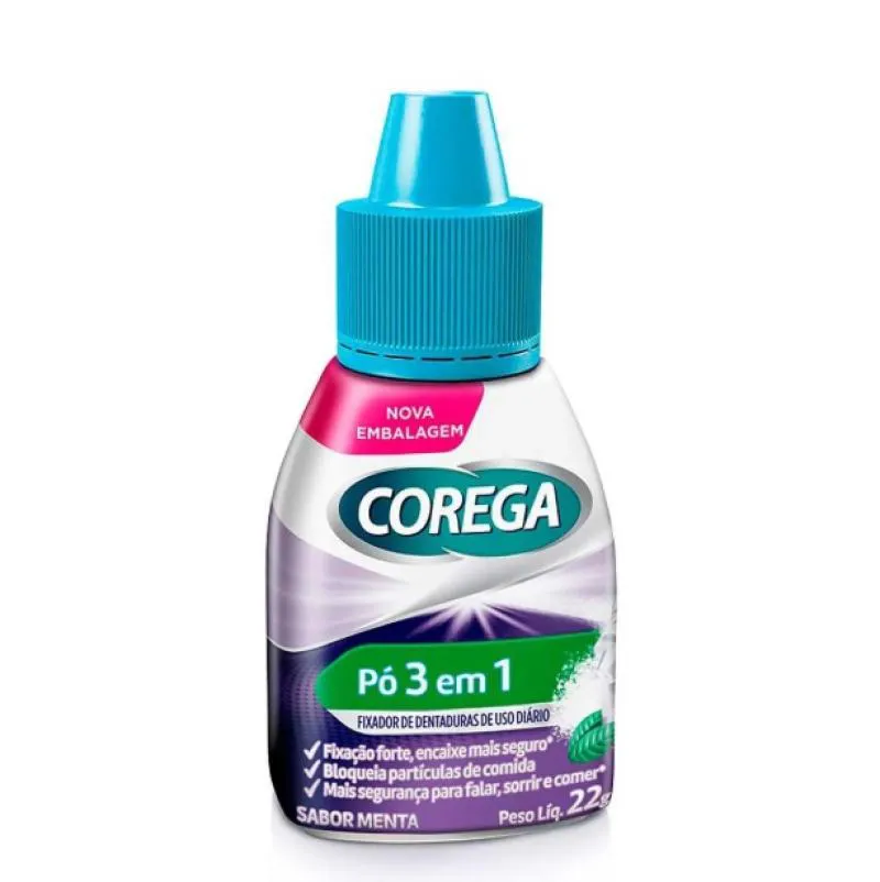 Corega Pó Fixador de Dentadura 3 em 1 Menta 22g