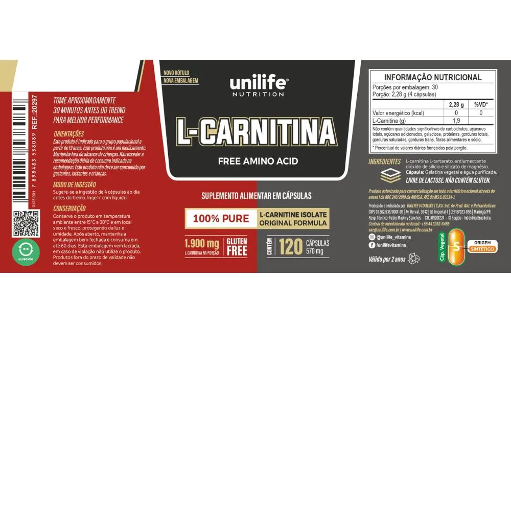 l carnitina pura L-carnitina 120 Capsulas 1900mg Unilife 1495936 and endurance Size:100 Pack valuesets Genestra - Glutathione Precursors