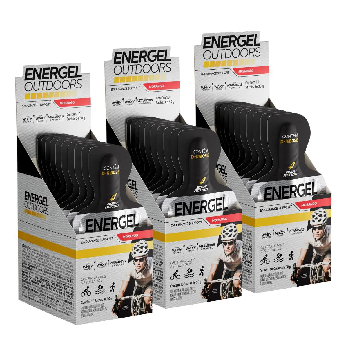 3x Energel Outdoors Body Action Morango 10 Unidades 30g 1504360