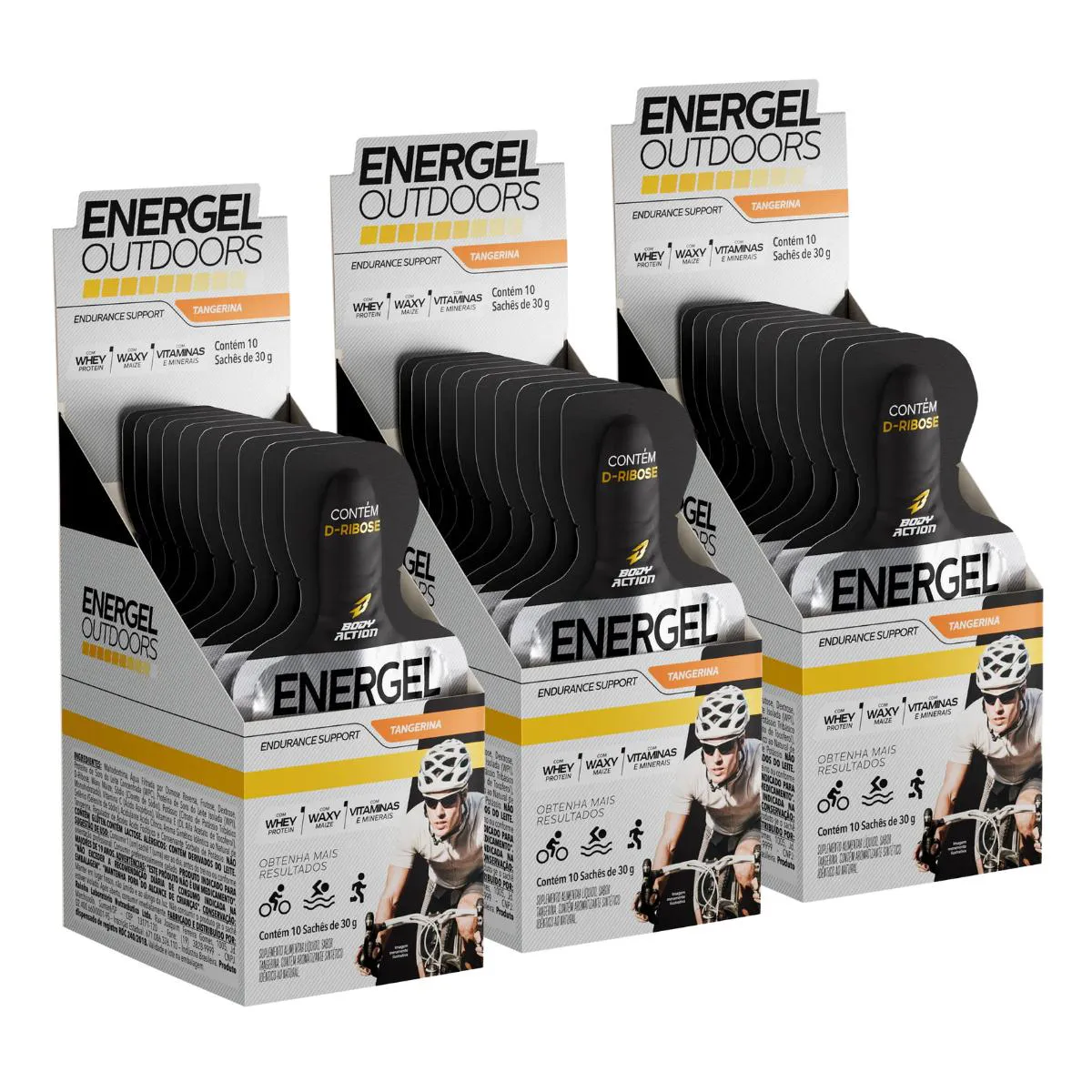 3x Energel Outdoors Body Action Tangerina 10 Unidades 30g 1504417