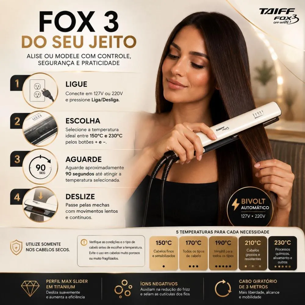Chapa Taiff Fox Ion 3 Off White 230?c Bivolt 1507501 | Drogasil