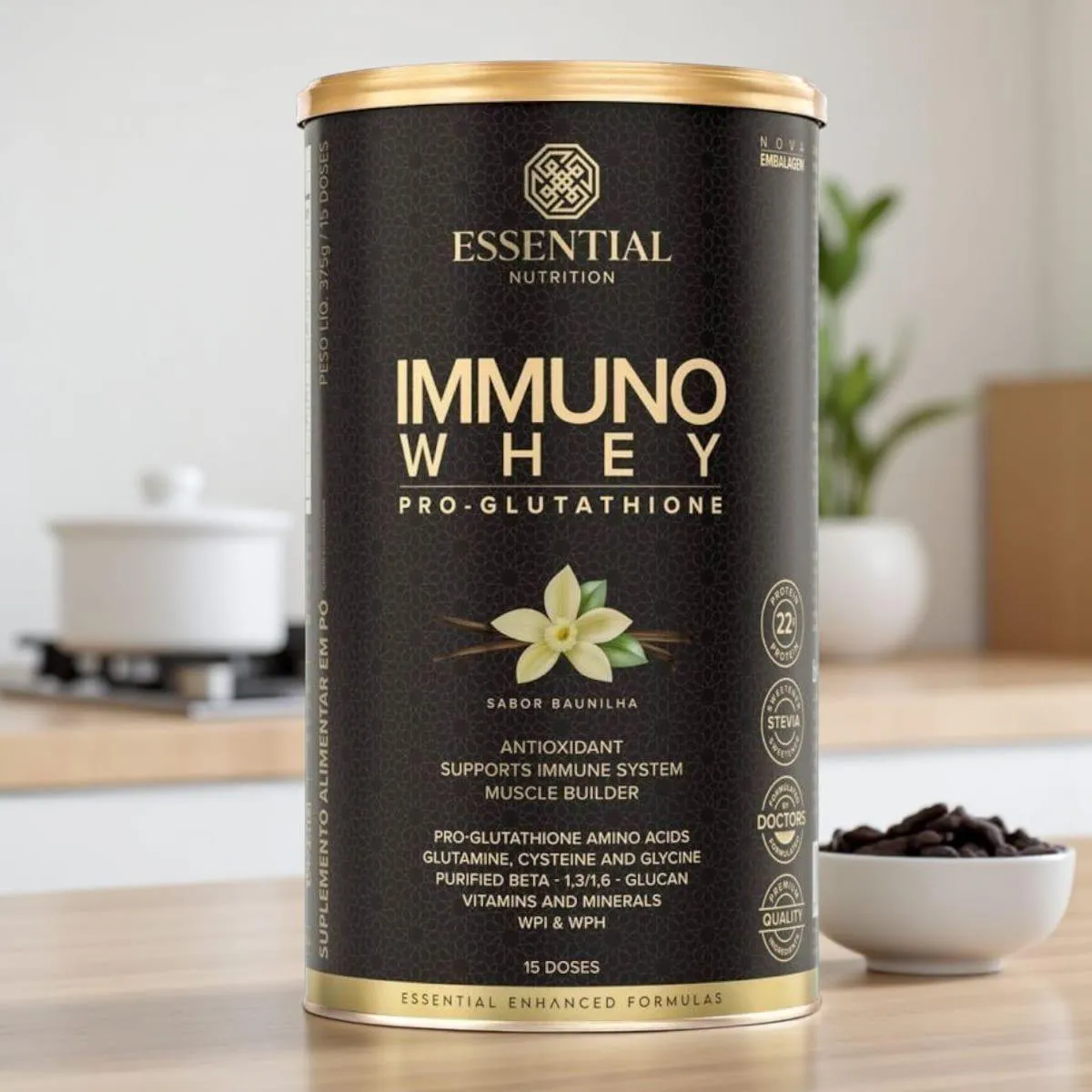 Immuno Whey Pro Glutathione Baunilha Novo Lata 375g/15ds Essential 1507876