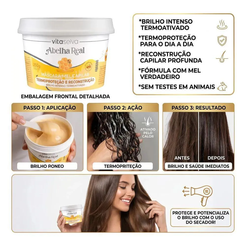 Mascara de Tratamento Capilar Mel Capilar Abelha Real Reconstrucao