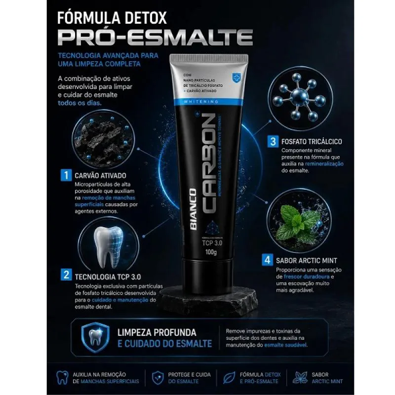 Creme Dental Carbon Detox Clareador Carvao Ativado 100g Bianco