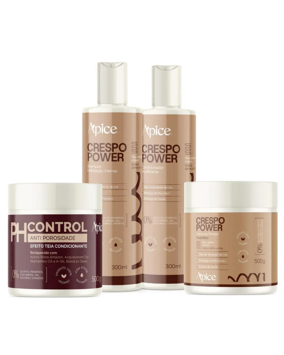 Kit Shampoo Condicionador Creme de Pentear Crespo e Mascara Ph