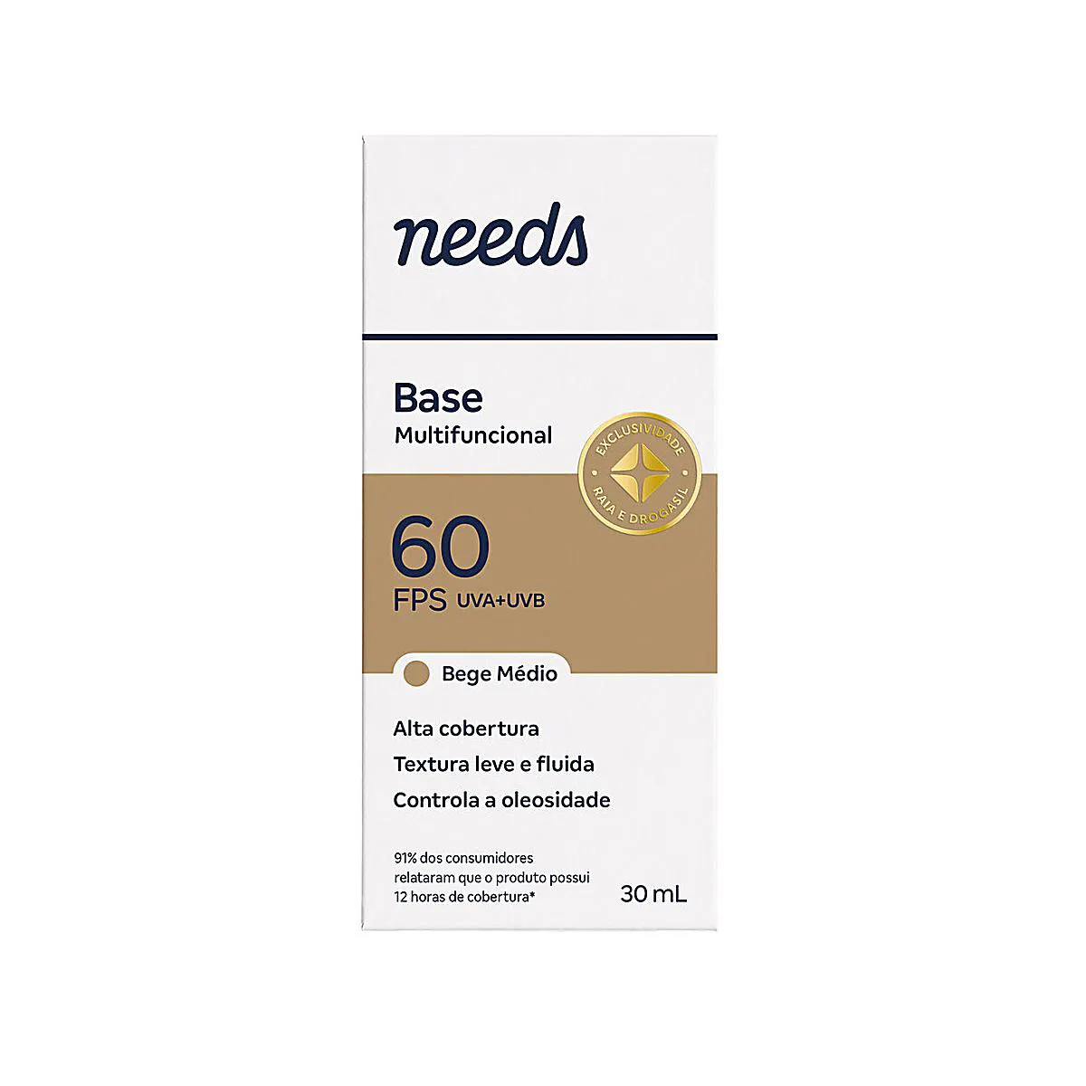 Protetor Solar Facial Needs Tipo Base Multifuncional Bege Médio FPS60 30ml