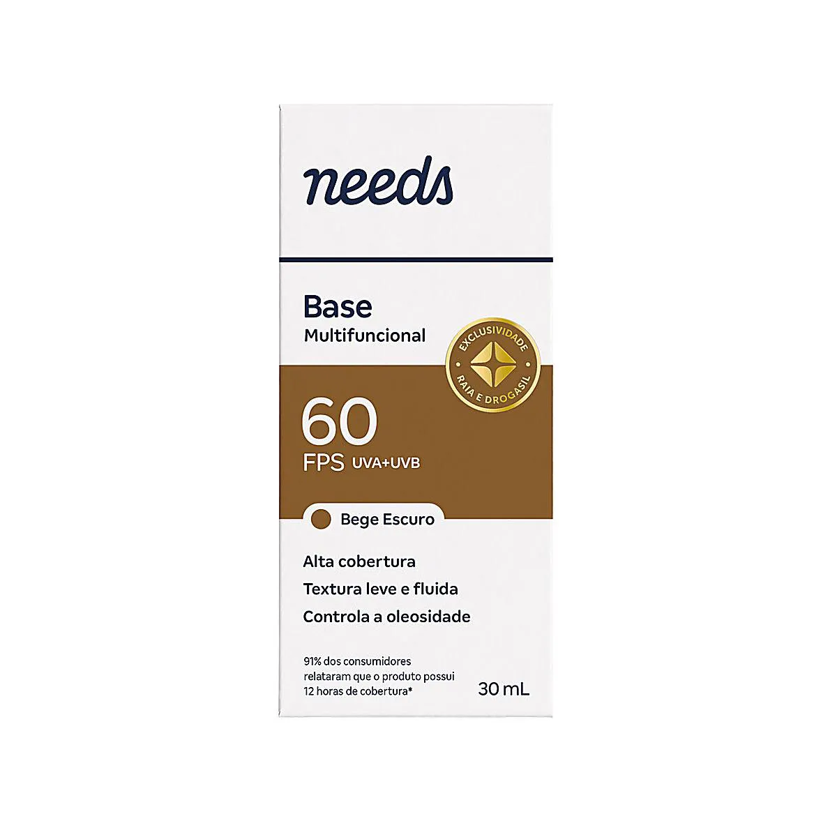 Protetor Solar Facial Needs Tipo Base Multifuncional Bege Escuro FPS60 30ml