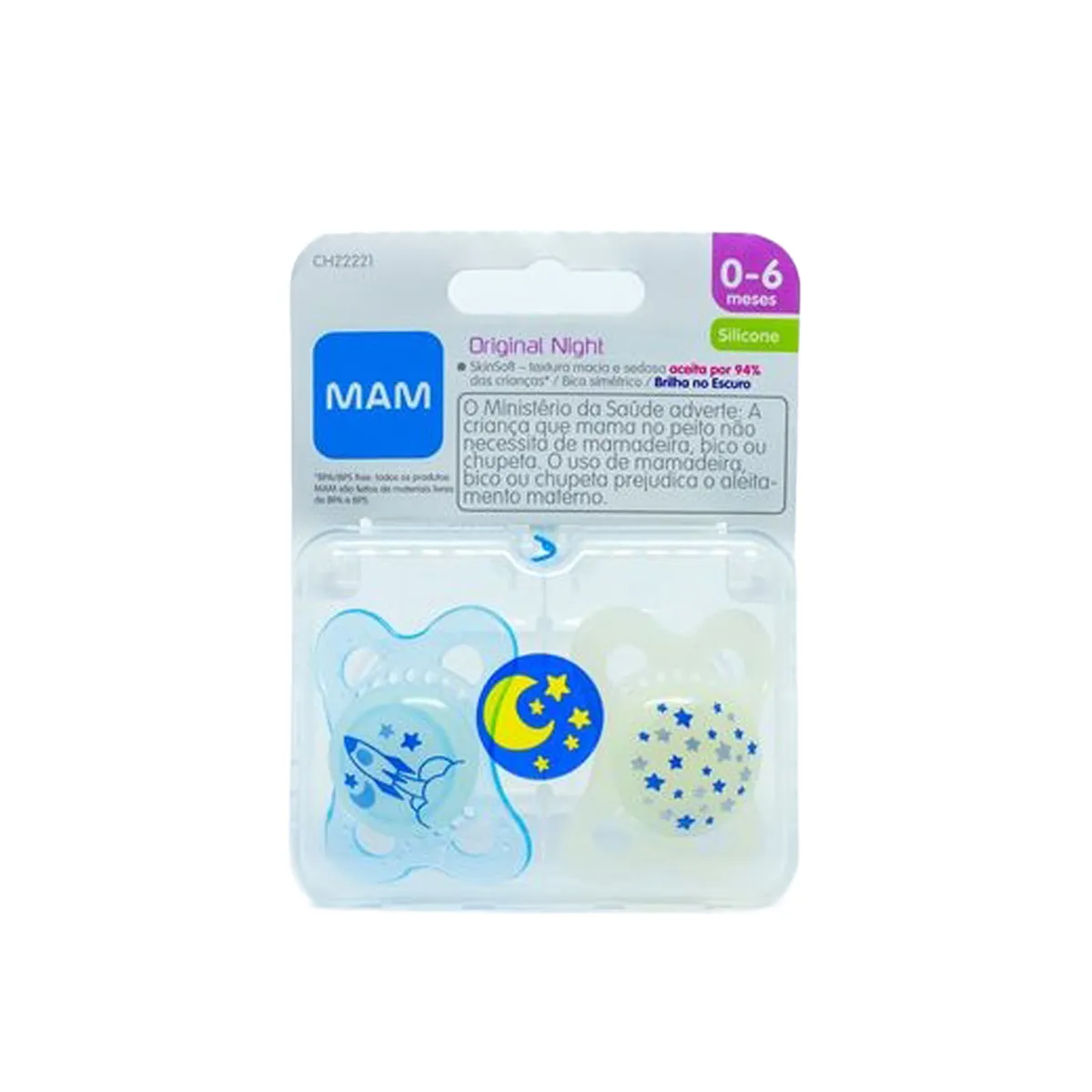 Chupeta MAM Original Night Azul Tamanho 1 - RN a 6 meses 2 unidades