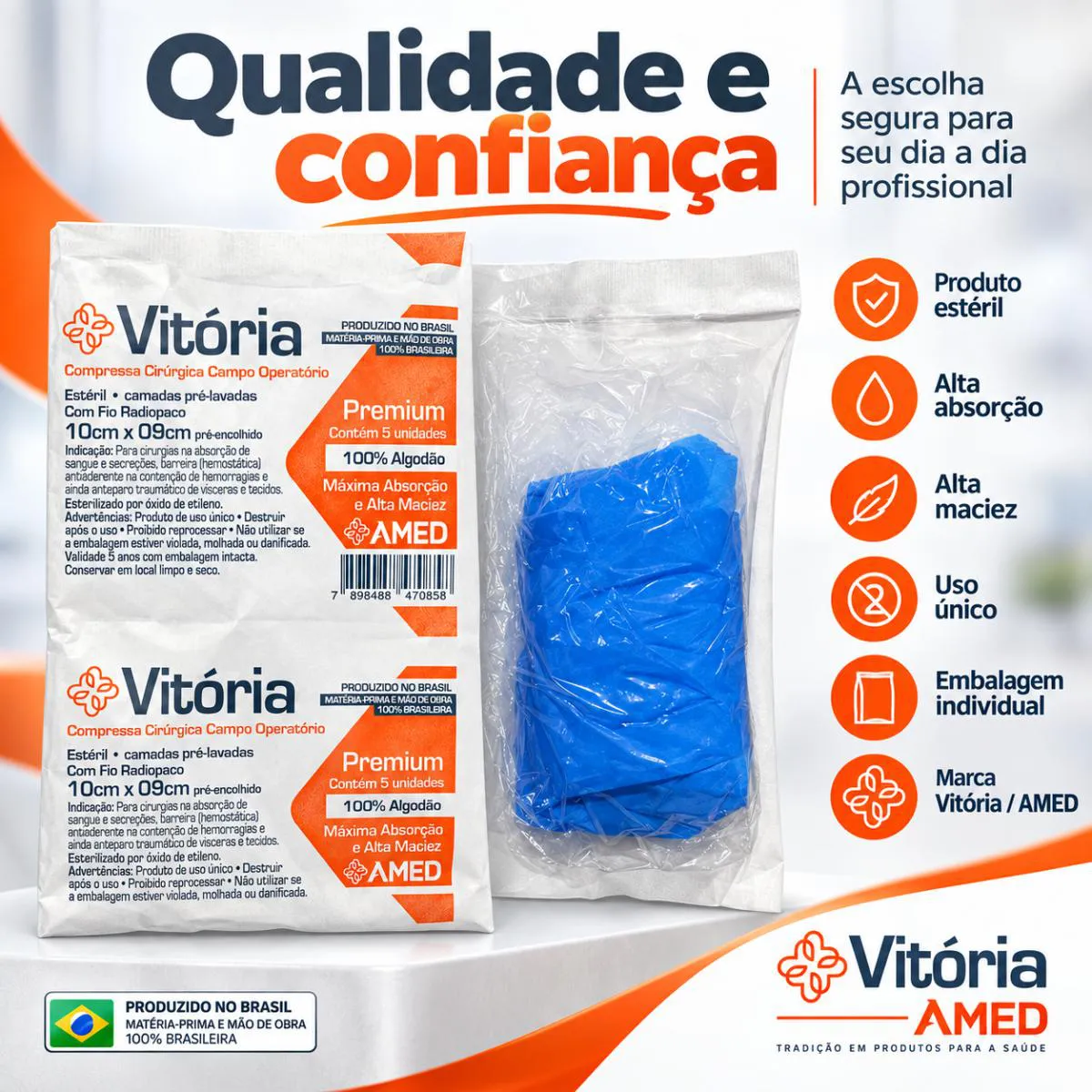 Kit 10 Campo Operatorio 10 X 09 Cm sem Rx Esteril Vitoria 1514094