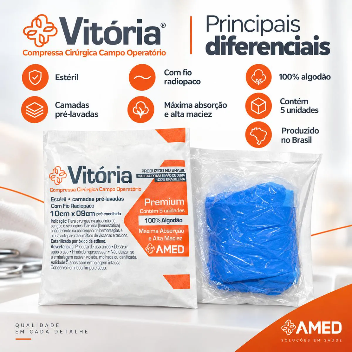 Kit 25 Campo Operatorio 10 X 09 Cm sem Rx Esteril Vitoria 1514111