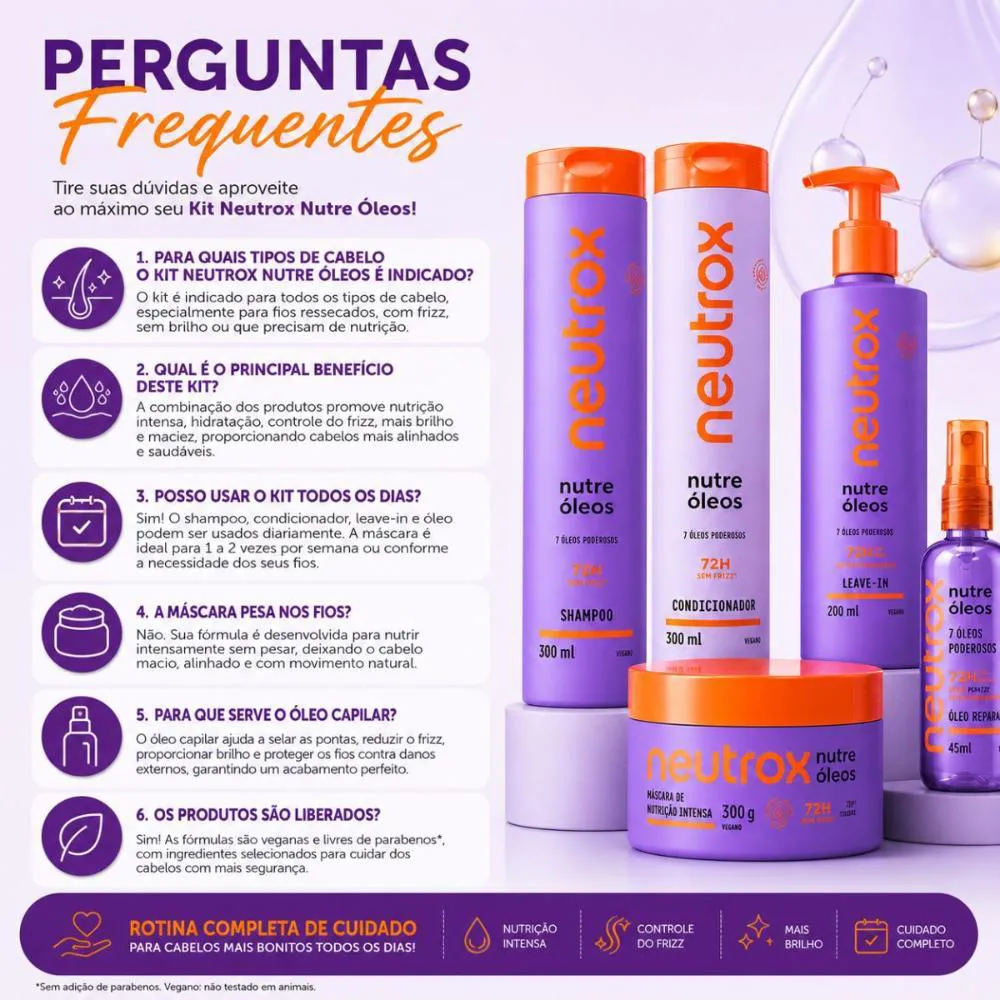 Kit Neutrox Nutre Oleos: Shampoo, Condicionador 300ml, Mascara