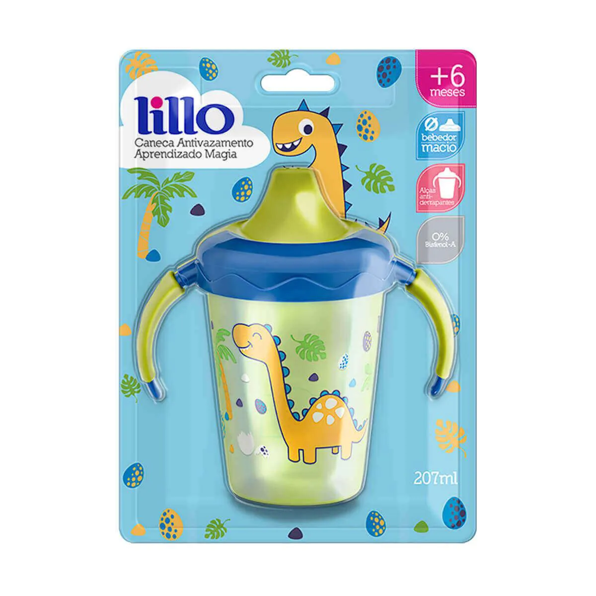 Caneca Infantil Antivazamento Lillo Aprendizado Magia Dinossauros