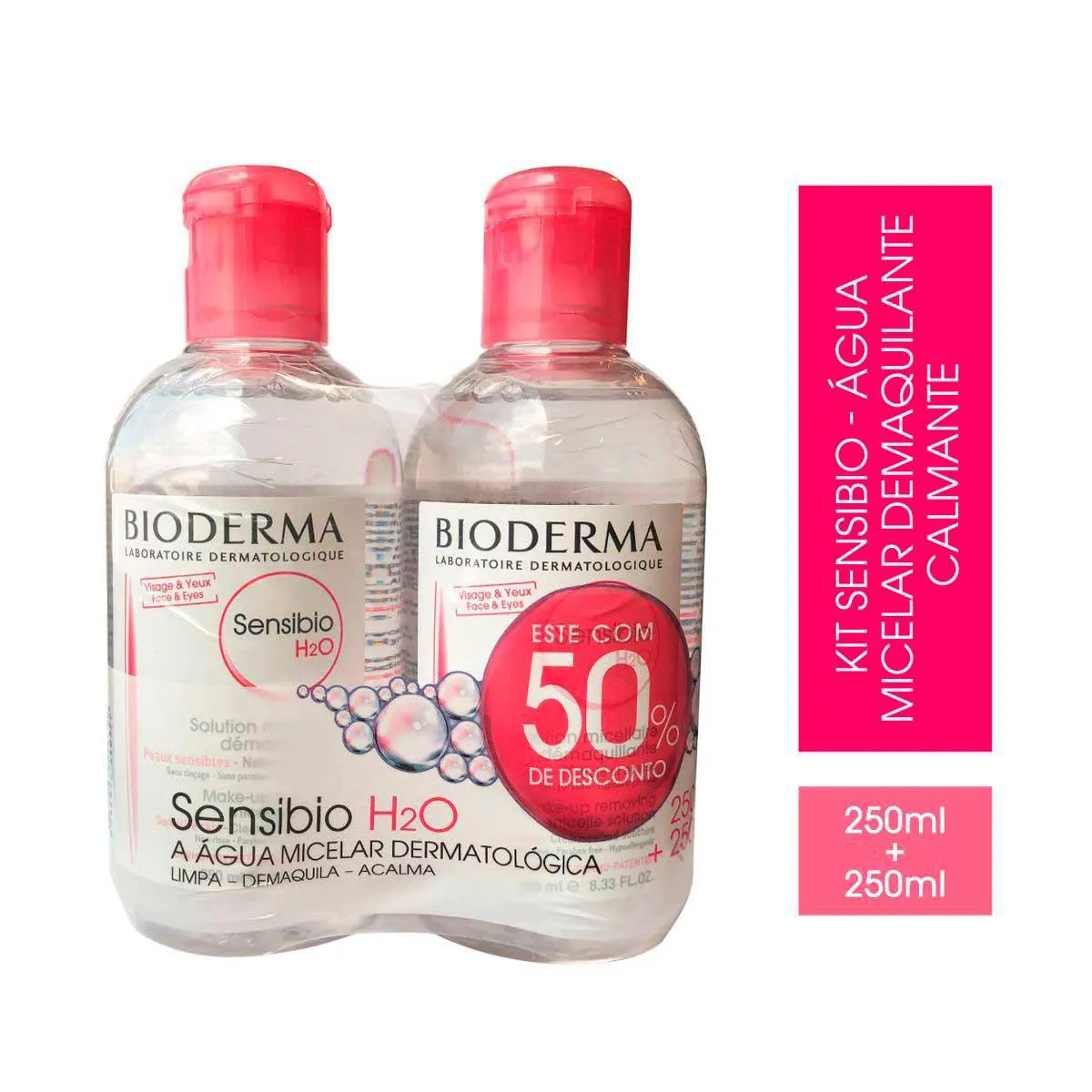 Kit Água Micelar Dermatólogica Bioderma Sensibio H2O com 2 unidades de 250ml cada