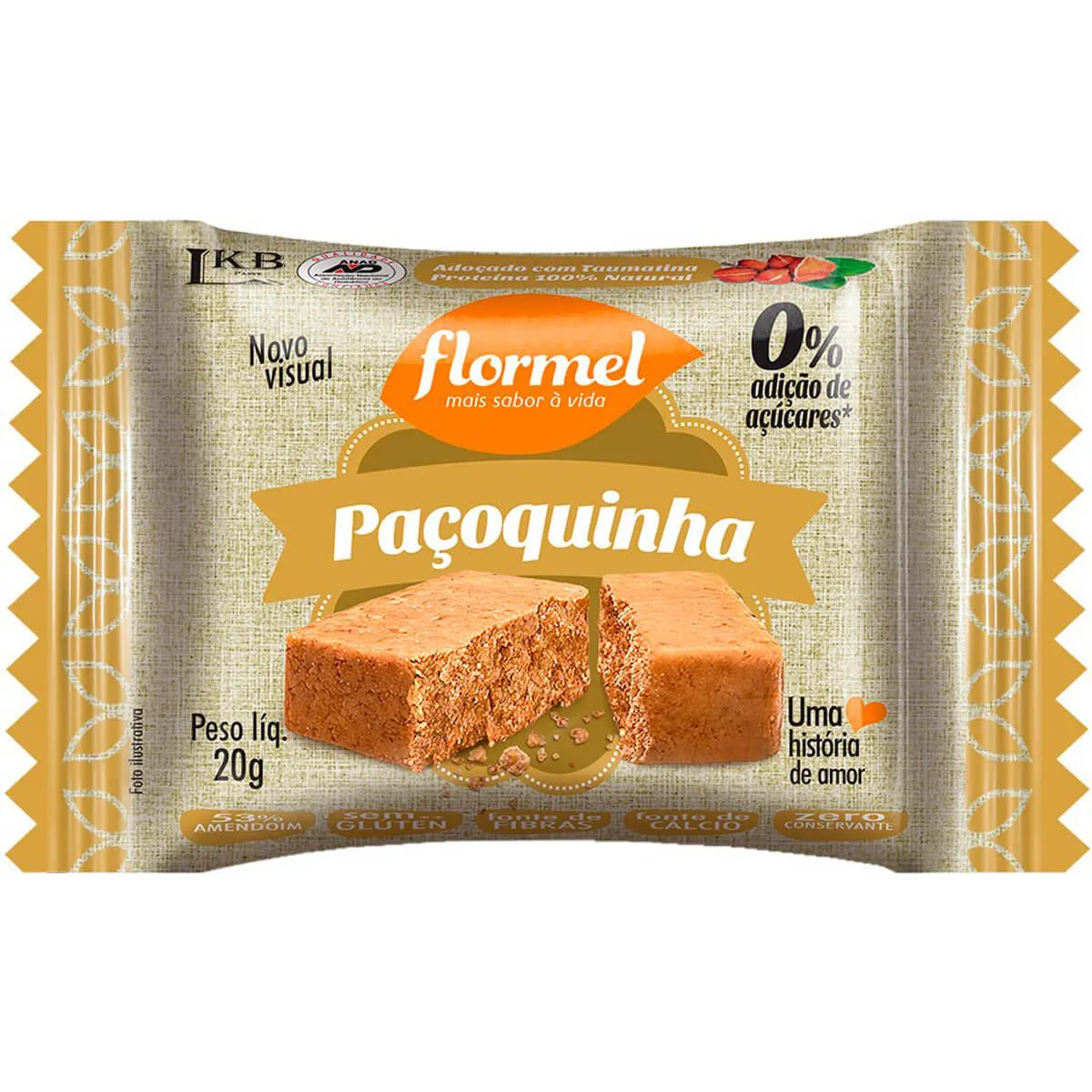 Paçoca Zero Açúcar Flormel com 20g