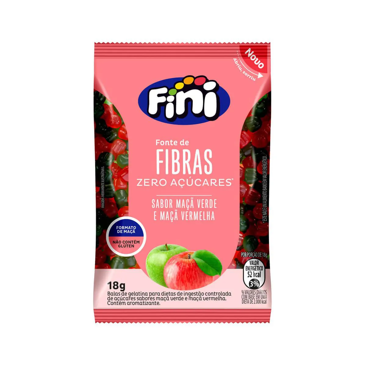 Fini Bem-Estar Fibras Bala de Gelatina Zero Açúcar Sabor Maçã Verde e Maçã Vermelha com 18g