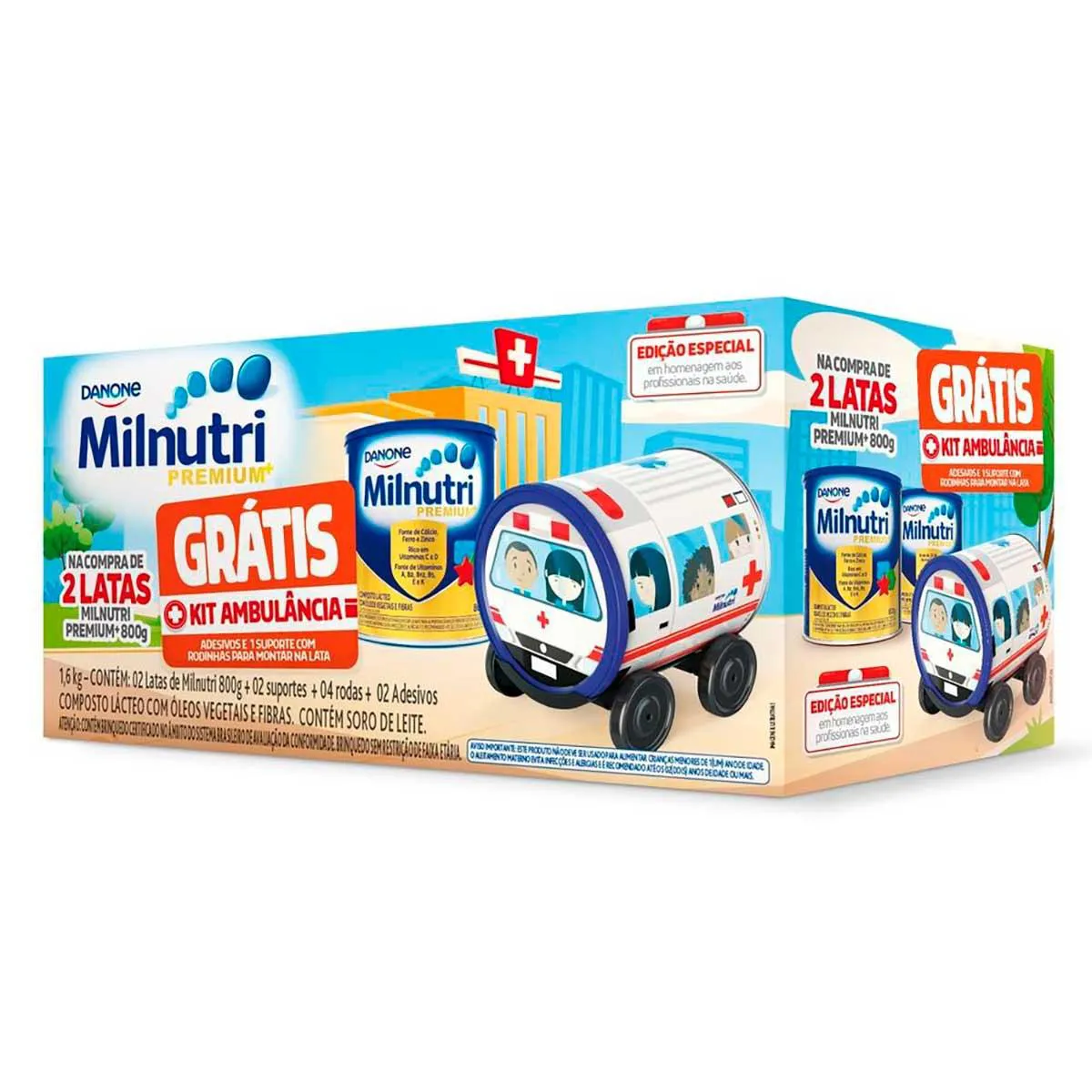 Kit Composto Lácteo Milnutri Premium Danone 1 a 4 anos 800g 2 unidades + Brinde