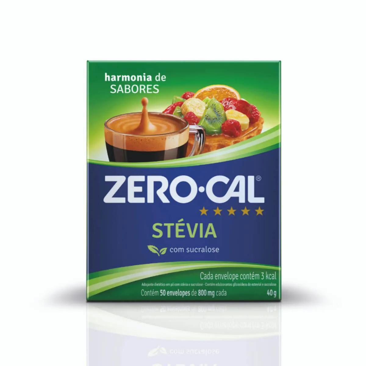 Adoçante em Pó Zero-Cal Stevia - 50 Sachês de 800mg cada