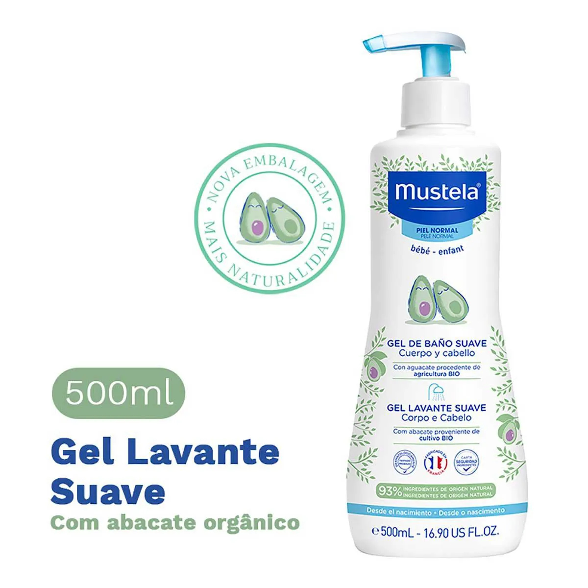 Gel de Banho Mustela Bebê Suave Corpo e Cabelo 500ml