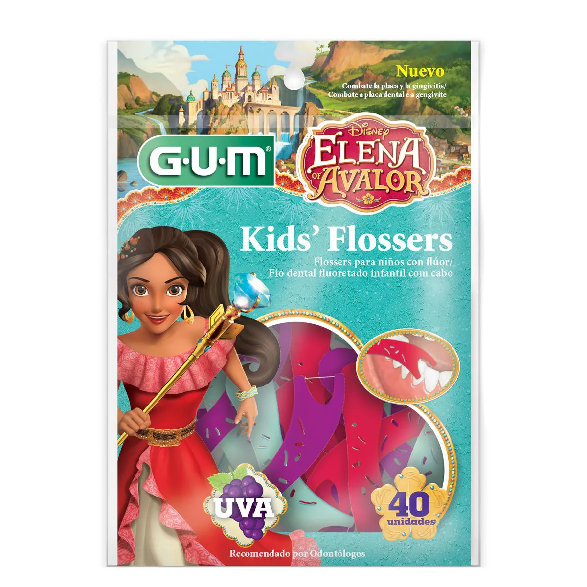 Fio Dental Infantil G.U.M Flosser Disney Elena Avalor com 40 unidades