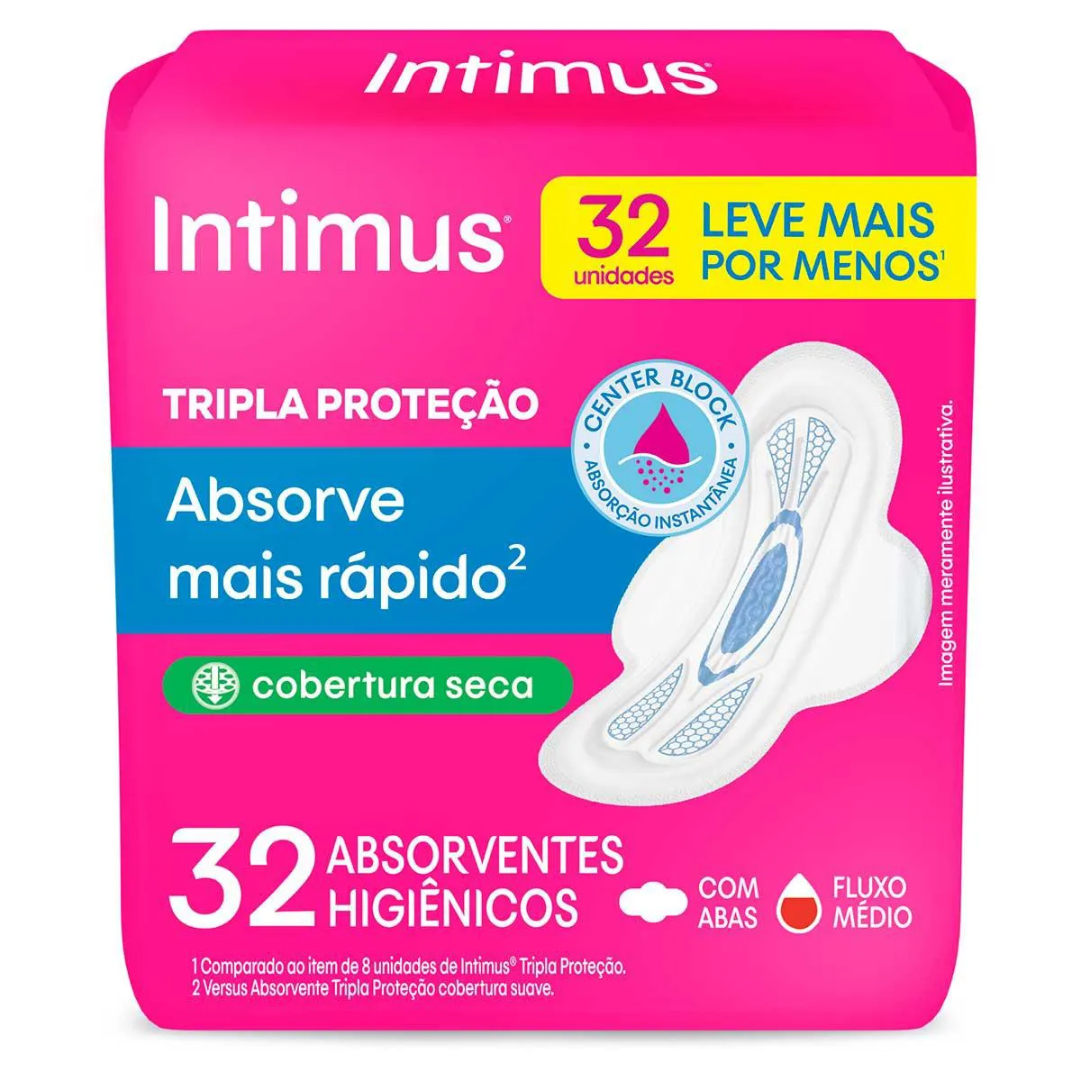 Absorvente Intimus Tripla Proteção Cobertura Seca Com Abas com 32 unidades