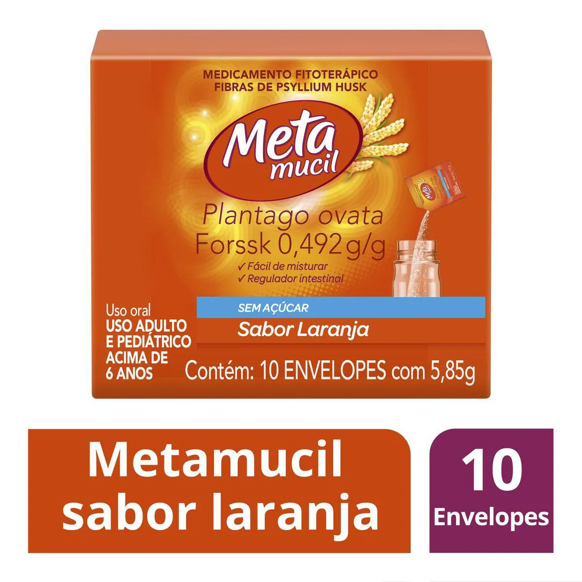 Metamucil Sabor Laranja com 10 sachês de 5,85g cada