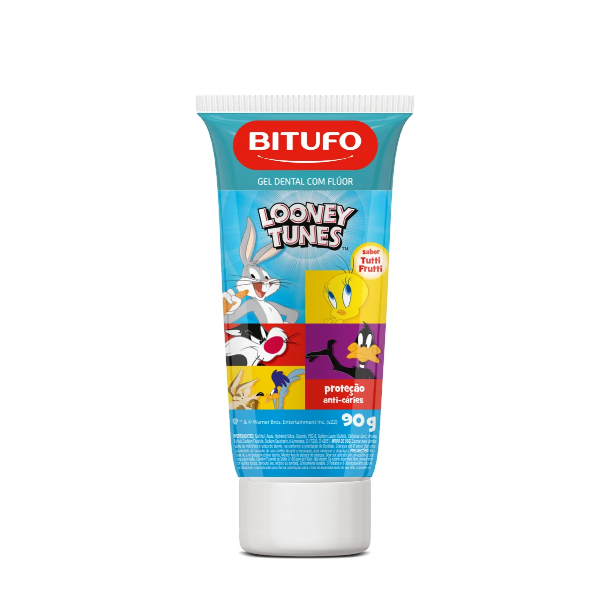 Gel Dental Infantil Bitufo Looney Tunes Tutti-Frutti com Flúor 90g