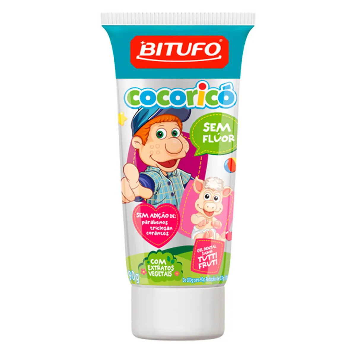 Gel Dental Bitufo Cocoricó Sem Flúor Tutti Frutti com 90g