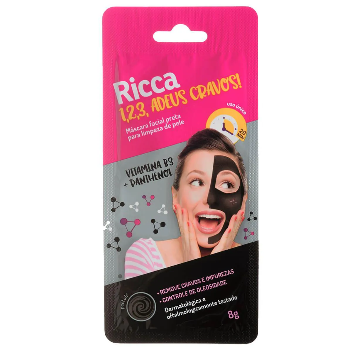 Máscara Facial Preta Ricca 1,2,3 Adeus Cravos com 8g