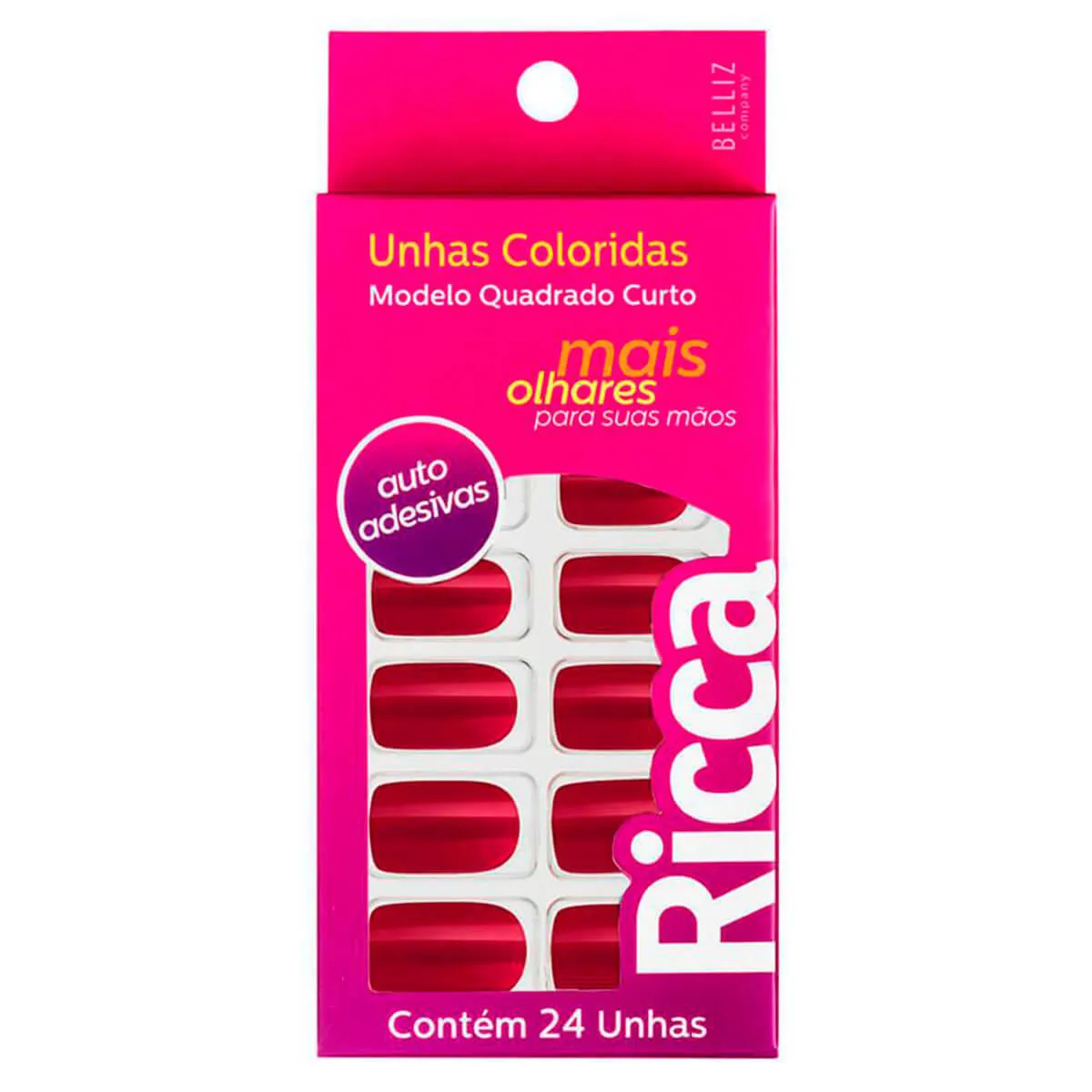 Unhas Ricca Autoadesivas Vermelho Bordo