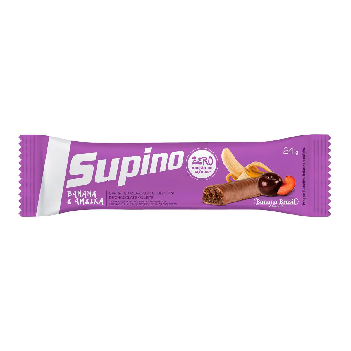 Barra de Fruta Supino Sabor Chocolate com Recheio de Banana e Ameixa com 24g